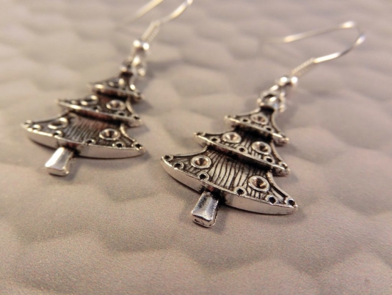 Preview: Weihnachtsbaum Ohrringe Vintage Optik Weihnachten